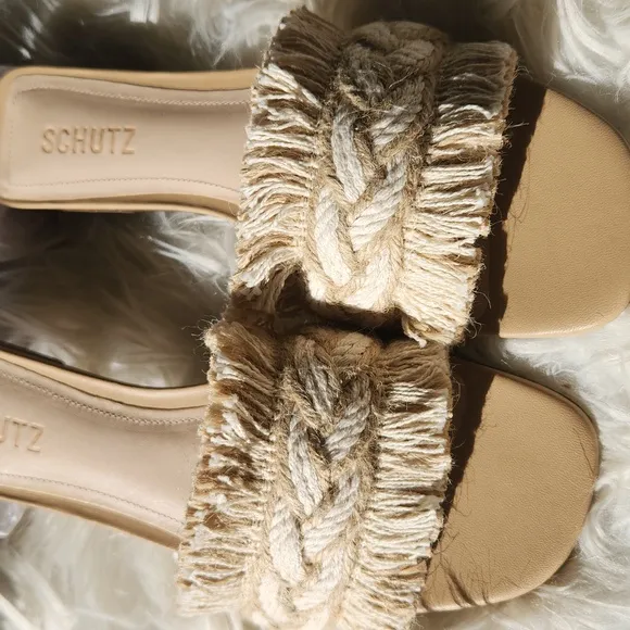 SCHUTZ Adelia Flat Straw Slide Sandals size 8.5 new with tag
