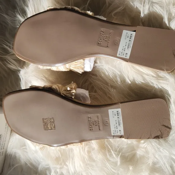 SCHUTZ Adelia Flat Straw Slide Sandals size 8.5 new with tag