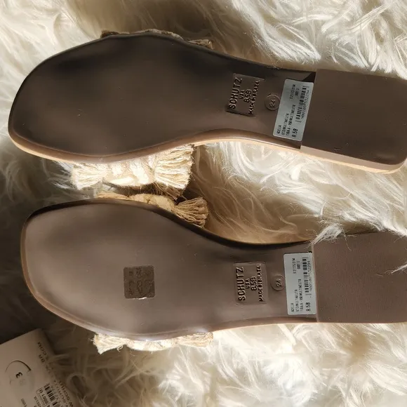 SCHUTZ Adelia Flat Straw Slide Sandals size 8.5 new with tag