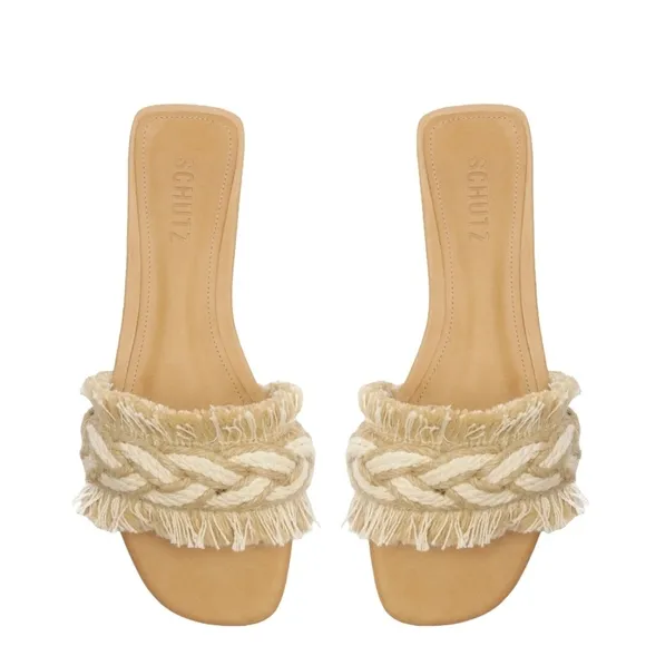 SCHUTZ Adelia Flat Straw Slide Sandals size 8.5 new with tag