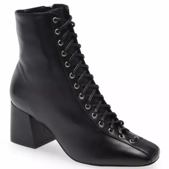 Schutz Black Leather Kika Lace-Up side Zipper Ankle Boots