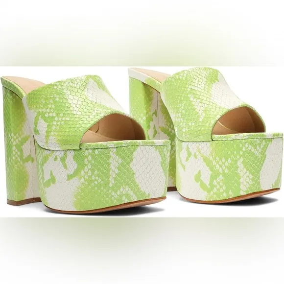 Schutz Cali Snake Embossed Platform Sandal Bright Leaf