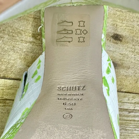 Schutz Cali Snake Embossed Platform Sandal Bright Leaf