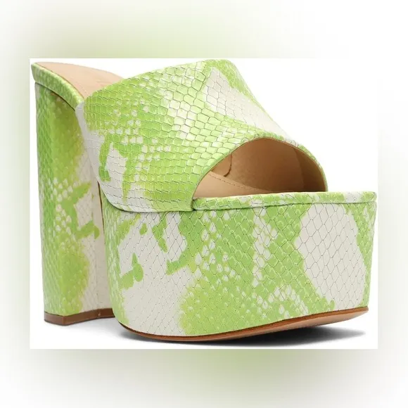 Schutz Cali Snake Embossed Platform Sandal Bright Leaf
