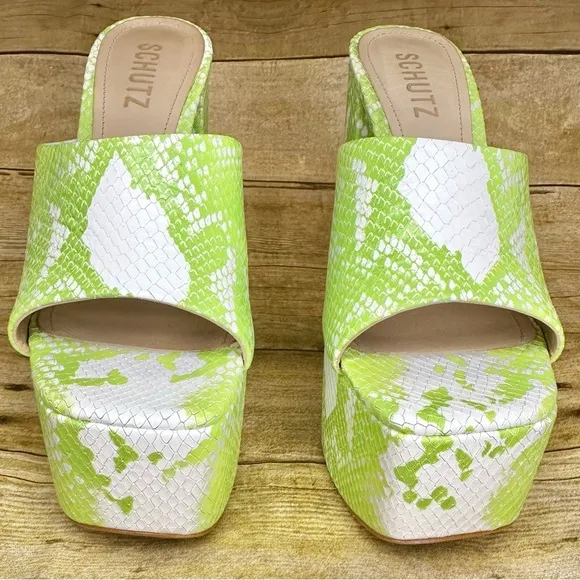 Schutz Cali Snake Embossed Platform Sandal Bright Leaf