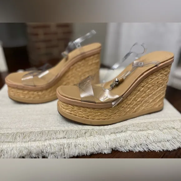 Schutz Caryne Platform Wedge Sandals Size 10.5 B Transparent Strap Boho Chic EUC
