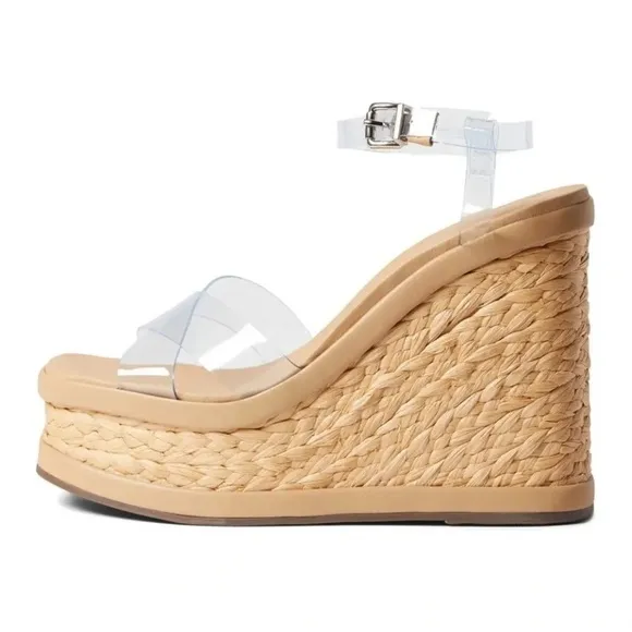 Schutz Caryne Platform Wedge Sandals Size 10.5 B Transparent Strap Boho Chic EUC