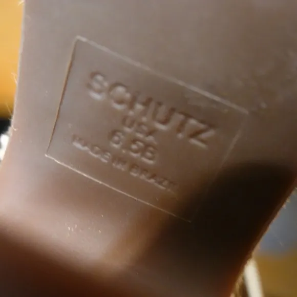 SCHUTZ Cognac Nubuck Platform Sandals with Woven Covered Cut-out Wedge, 6½