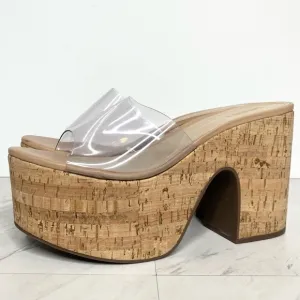 Schutz Dalle Vinyl Cork Platform Heeled Sandal 11B