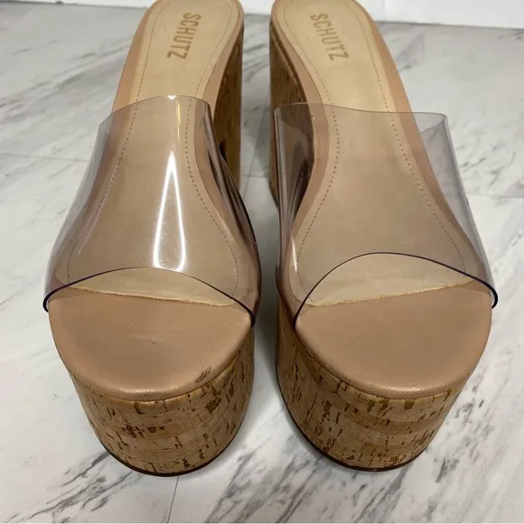 Schutz Dalle Vinyl Cork Platform Heeled Sandal 11B