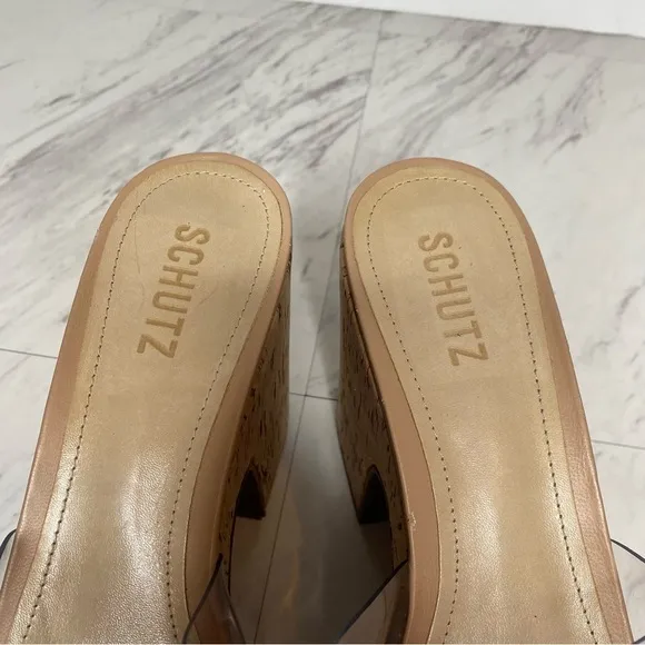 Schutz Dalle Vinyl Cork Platform Heeled Sandal 11B