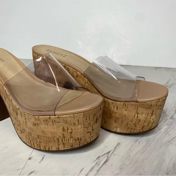 Schutz Dalle Vinyl Cork Platform Heeled Sandal 11B