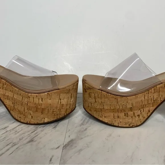 Schutz Dalle Vinyl Cork Platform Heeled Sandal 11B
