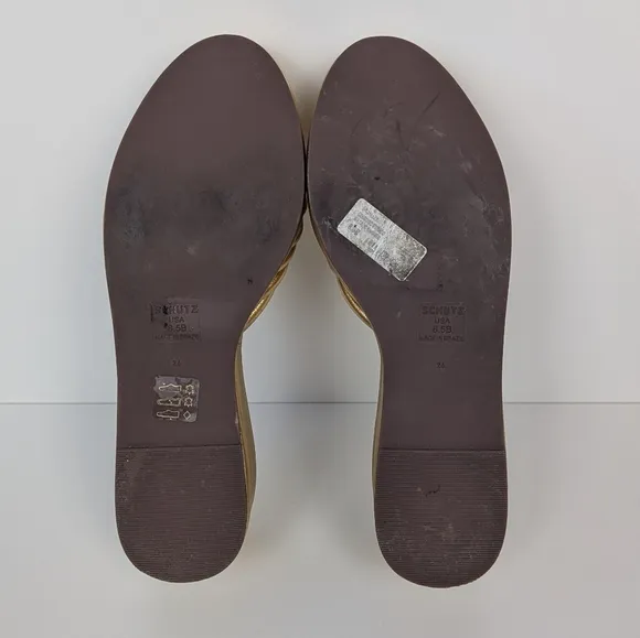 Schutz Gold Leather Platform Sandals 8.5