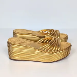 Schutz Gold Leather Platform Sandals 8.5