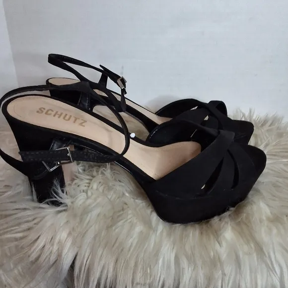 Schutz Keene  Black Criss Cross Platform Sandals 8.5 NWD