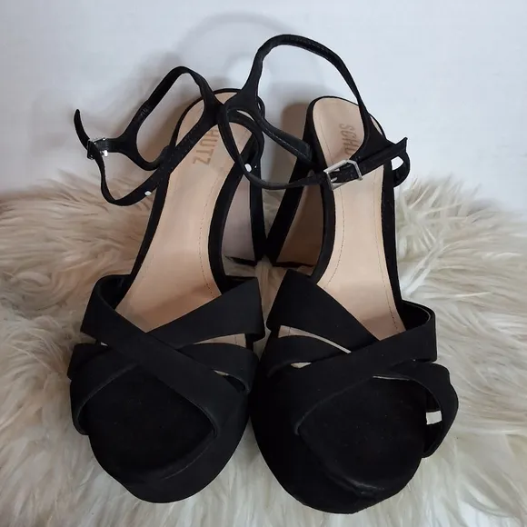 Schutz Keene  Black Criss Cross Platform Sandals 8.5 NWD