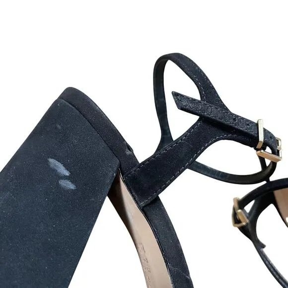 SCHUTZ Nedy Black Suede Gold Stud Chunky Platform Heel Sandals Size 9