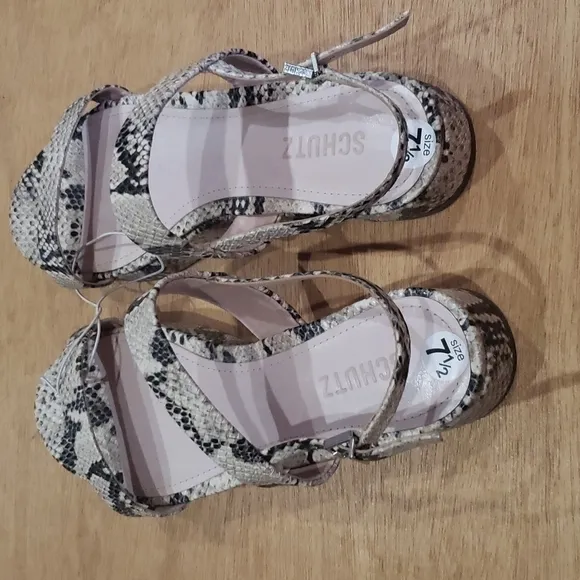 SCHUTZ Sally Leather Embossed Snake Print Platform Sandals Women’s Size 7.5 NWOT