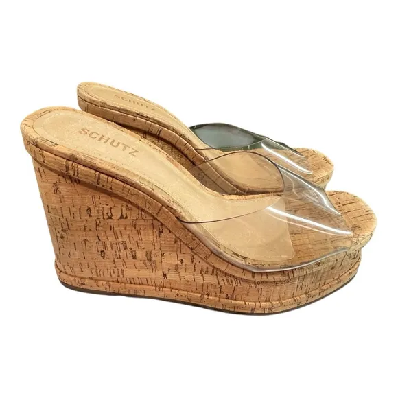 Schutz Size 10.5 Women's Dalle Vinyl Cutout Platform Wedge Sandals Cork NEW
