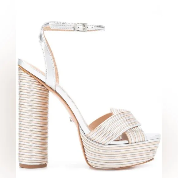 SCHUTZ Women’s Metallic Silver Gold Panelled Platform Leather Sandals sz 11