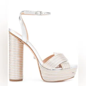 SCHUTZ Women’s Metallic Silver Gold Panelled Platform Leather Sandals sz 11