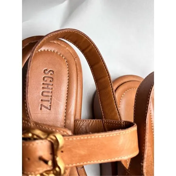 Schutz Women's Brown Wavy Ankle Strap Platform Sandals Size 9B NWOT