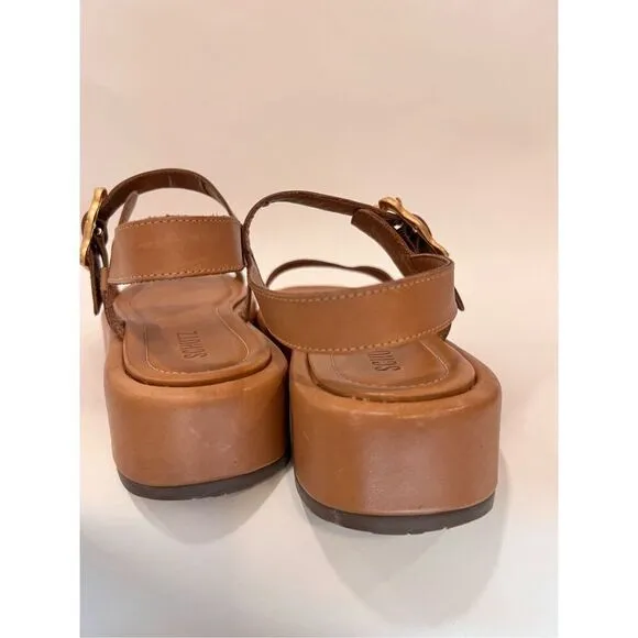 Schutz Women's Brown Wavy Ankle Strap Platform Sandals Size 9B NWOT