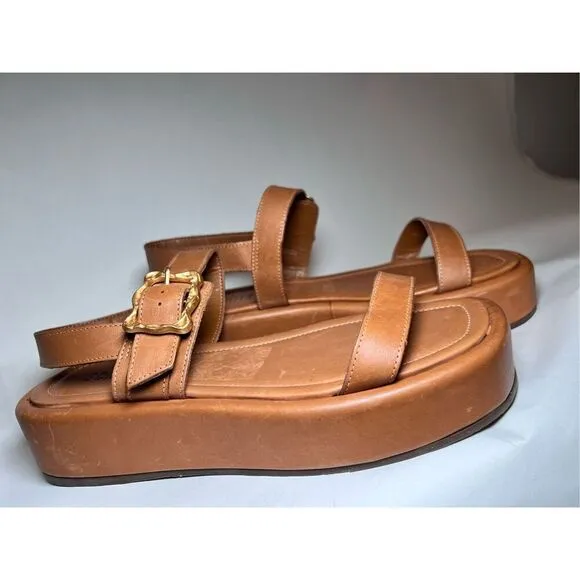 Schutz Women's Brown Wavy Ankle Strap Platform Sandals Size 9B NWOT