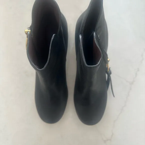 See by Chloe Elegant Black Ankle Boots with Gold Accent