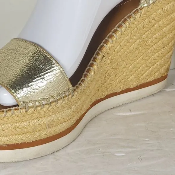 See by Chloe Women's Glyn EU38 US7,5 Gold Platform Espadrille Wedge Sandals