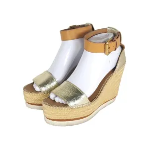 See by Chloe Women's Glyn EU38 US7,5 Gold Platform Espadrille Wedge Sandals