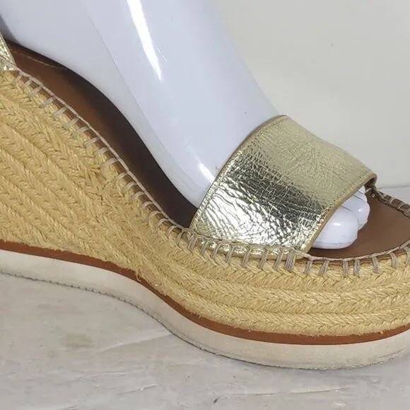 See by Chloe Women's Glyn EU38 US7,5 Gold Platform Espadrille Wedge Sandals