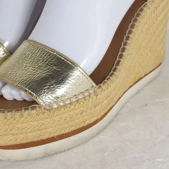 See by Chloe Women's Glyn EU38 US7,5 Gold Platform Espadrille Wedge Sandals