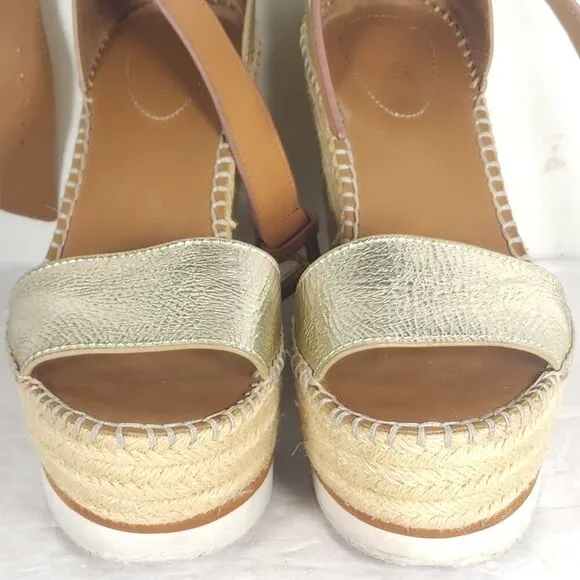 See by Chloe Women's Glyn EU38 US7,5 Gold Platform Espadrille Wedge Sandals