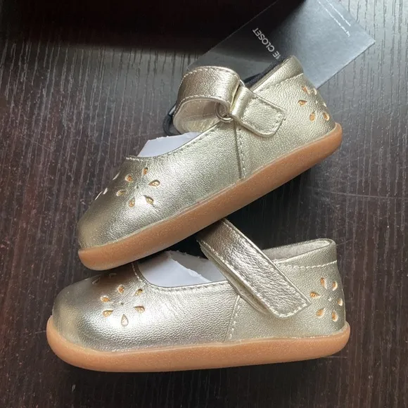 See Kai Run Ginger ll Gold Floral Leather Toddler Mary Jane Walker Shoes sz 4