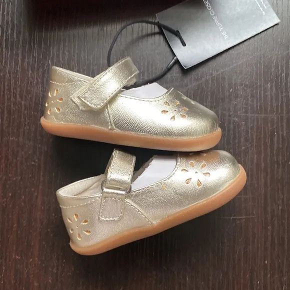 See Kai Run Ginger ll Gold Floral Leather Toddler Mary Jane Walker Shoes sz 4