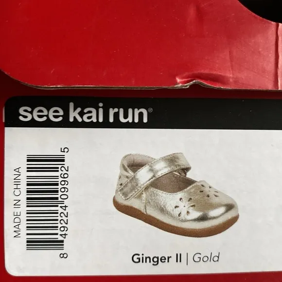 See Kai Run Ginger ll Gold Floral Leather Toddler Mary Jane Walker Shoes sz 4