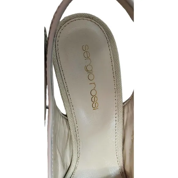Sergio Rossi Beige Canvas Peep Toe Cork Platform Sandals 37