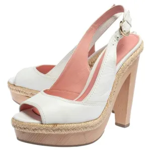 SERGIO ROSSI Leather Espadrille Trim Platform Slingback Peeptoe Sandals 39.