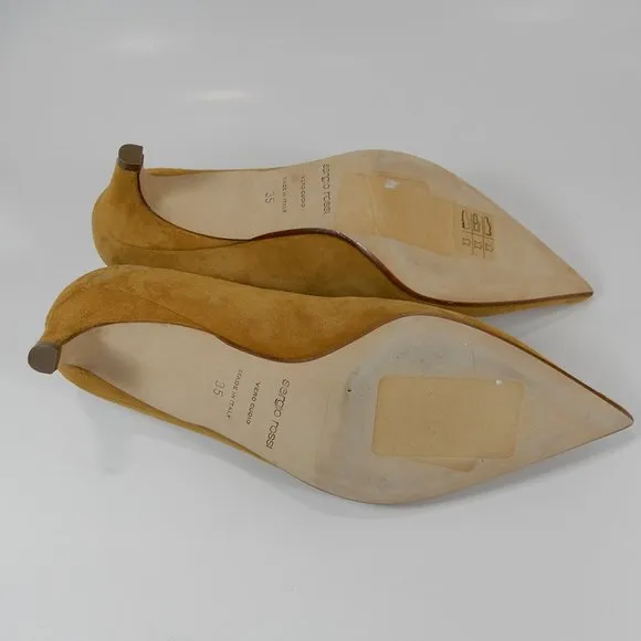 SERGIO ROSSI Pumps Size 35 5 Bow Pointed Toe Kitten Heel Caramel Suede NEW $695