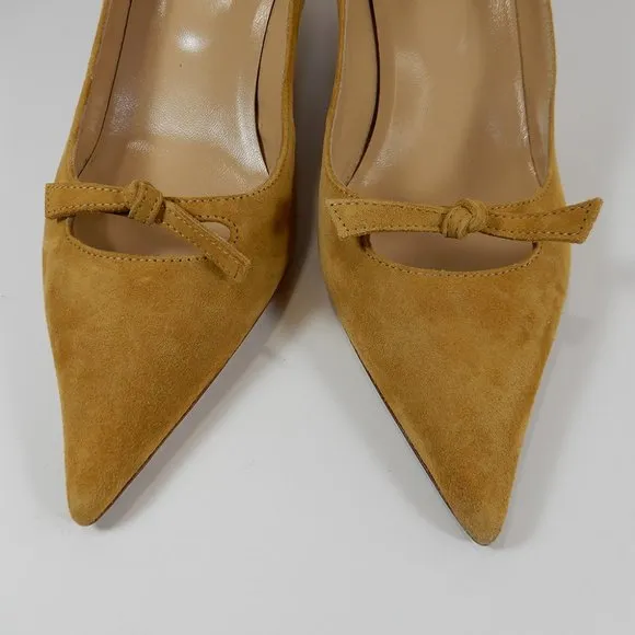 SERGIO ROSSI Pumps Size 35 5 Bow Pointed Toe Kitten Heel Caramel Suede NEW $695