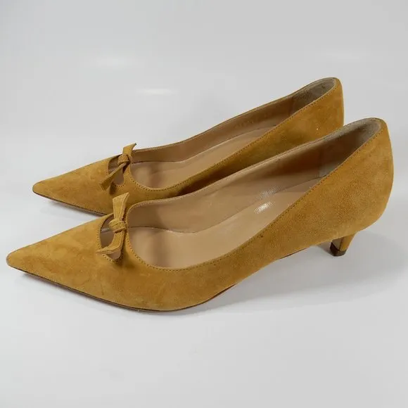 SERGIO ROSSI Pumps Size 35 5 Bow Pointed Toe Kitten Heel Caramel Suede NEW $695