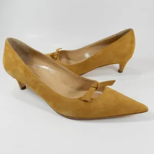 SERGIO ROSSI Pumps Size 35 5 Bow Pointed Toe Kitten Heel Caramel Suede NEW $695