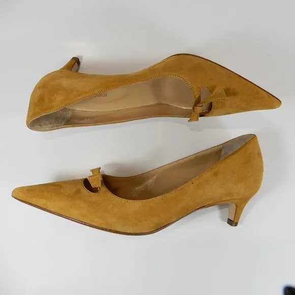 SERGIO ROSSI Pumps Size 35 5 Bow Pointed Toe Kitten Heel Caramel Suede NEW $695