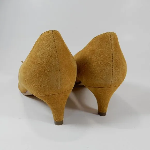SERGIO ROSSI Pumps Size 35 5 Bow Pointed Toe Kitten Heel Caramel Suede NEW $695