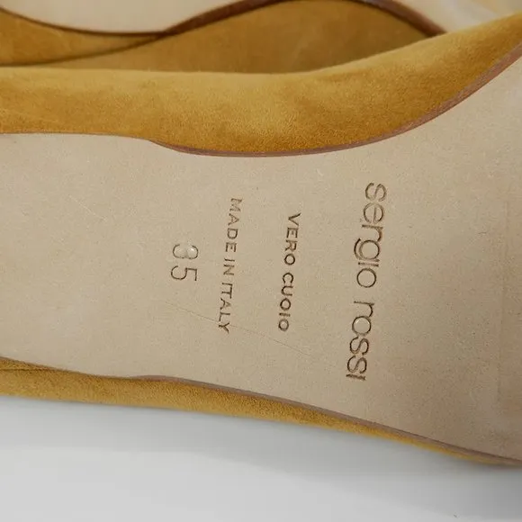 SERGIO ROSSI Pumps Size 35 5 Bow Pointed Toe Kitten Heel Caramel Suede NEW $695