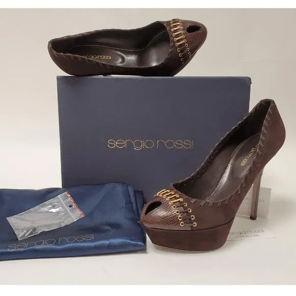 SERGIO ROSSI SHOES WHIPSTITCHED SUEDE SNAKESKIN PLATFORM PUMPS sz IT 39 US 9