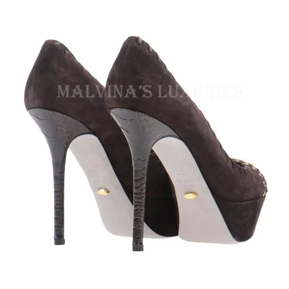 SERGIO ROSSI SHOES WHIPSTITCHED SUEDE SNAKESKIN PLATFORM PUMPS sz IT 39 US 9