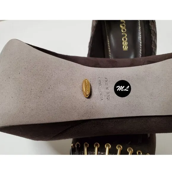 SERGIO ROSSI SHOES WHIPSTITCHED SUEDE SNAKESKIN PLATFORM PUMPS sz IT 39 US 9